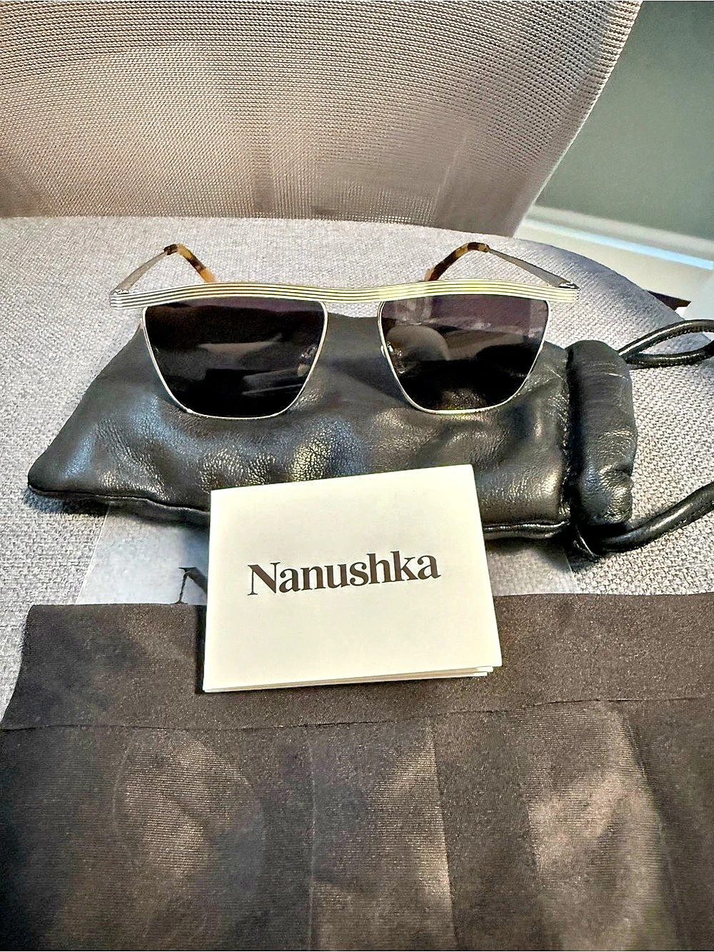 Nanushka Noran Sunglasses Flat Brow Square Sunglasses Silver & Black